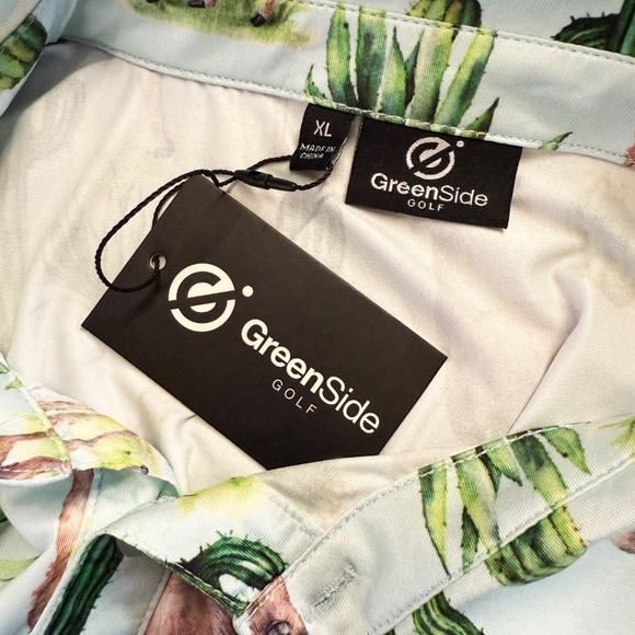 GreenSide Golf - Polo Shirt XL Llama Cactus Print Stretch Polyester Mens - NWT - Picture 5 of 7